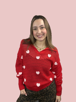 Crochet Heart Embellishment Sweater