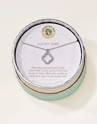 Spartina Lucky One rhodium plated silver clover necklace in gift box – Erin Rose Boutique