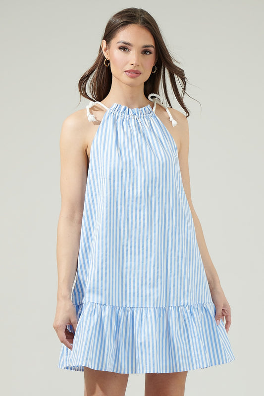 Rumba Striped Halter Mini Dress