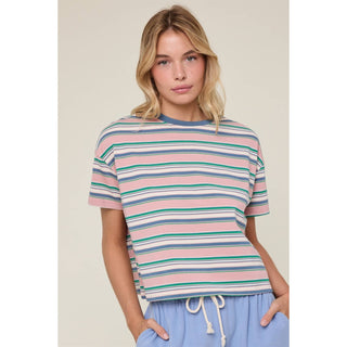 multicolor striped knit tee bright striped t-shirt casual soft everyday top