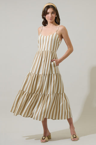Trisha Striped Tiered Midi Dress