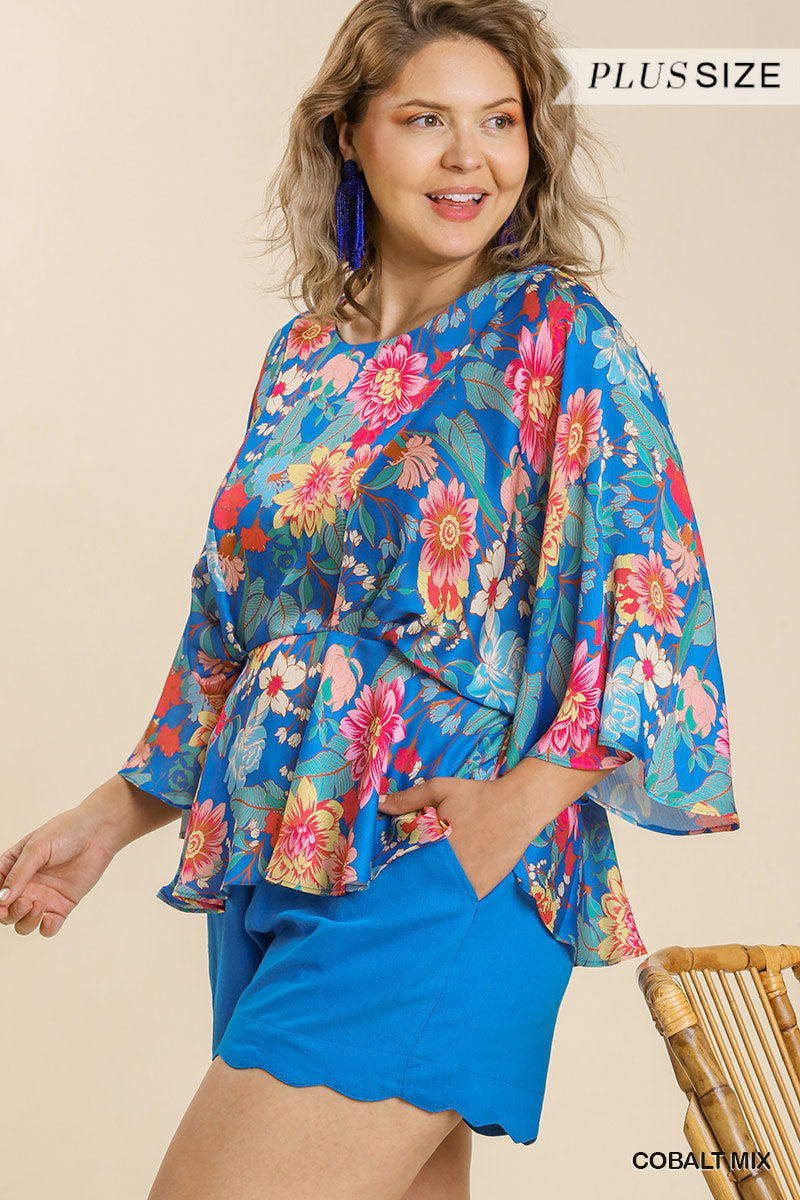 Plus Size Floral Pleated Top