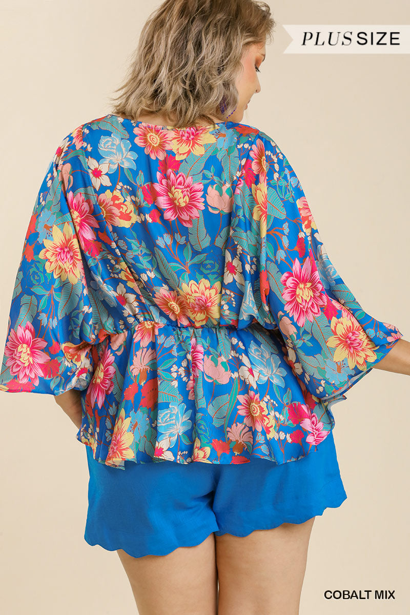 Plus Size Floral Pleated Top