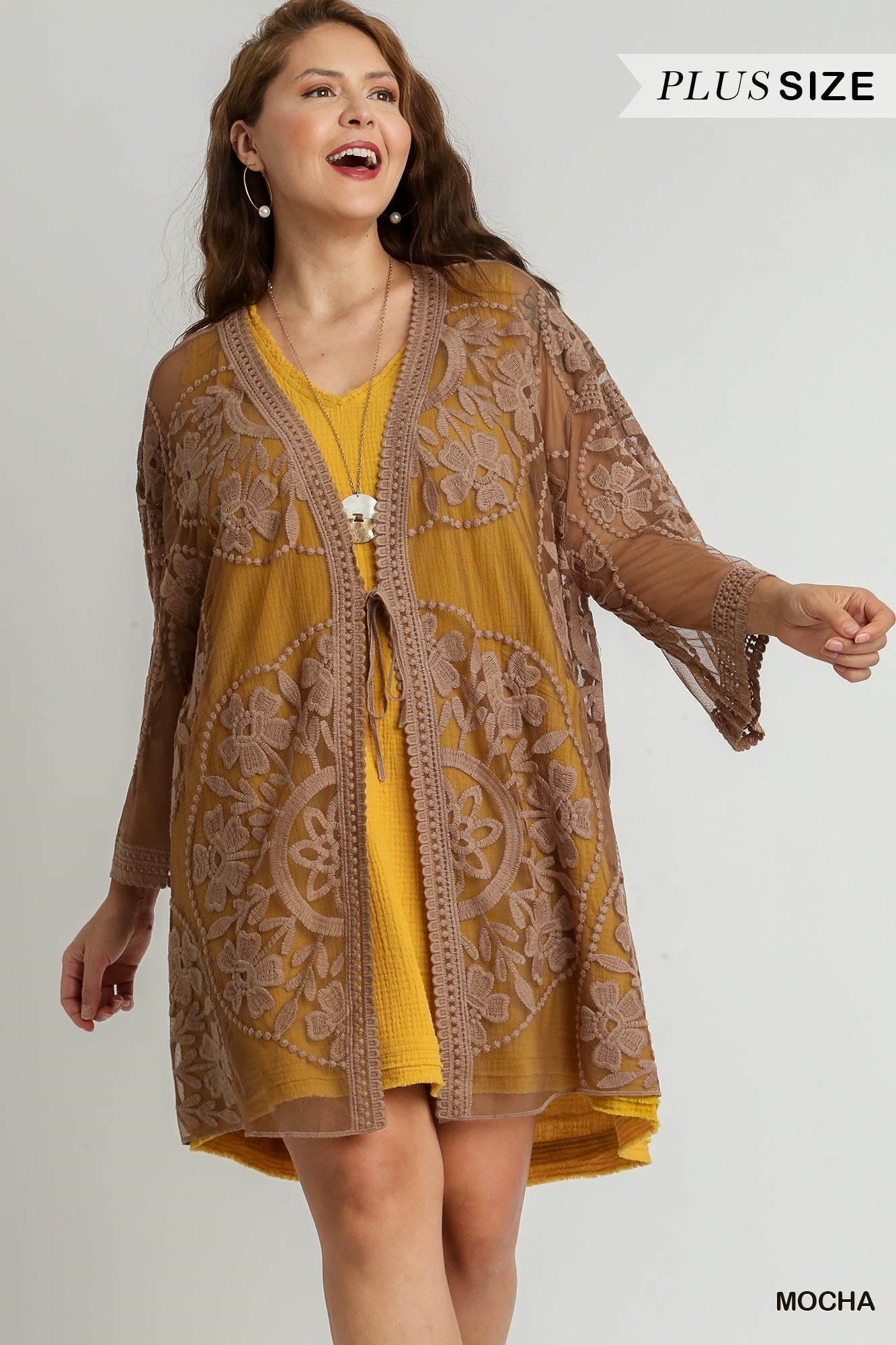 Floral Lace Kimono with Waist Tie