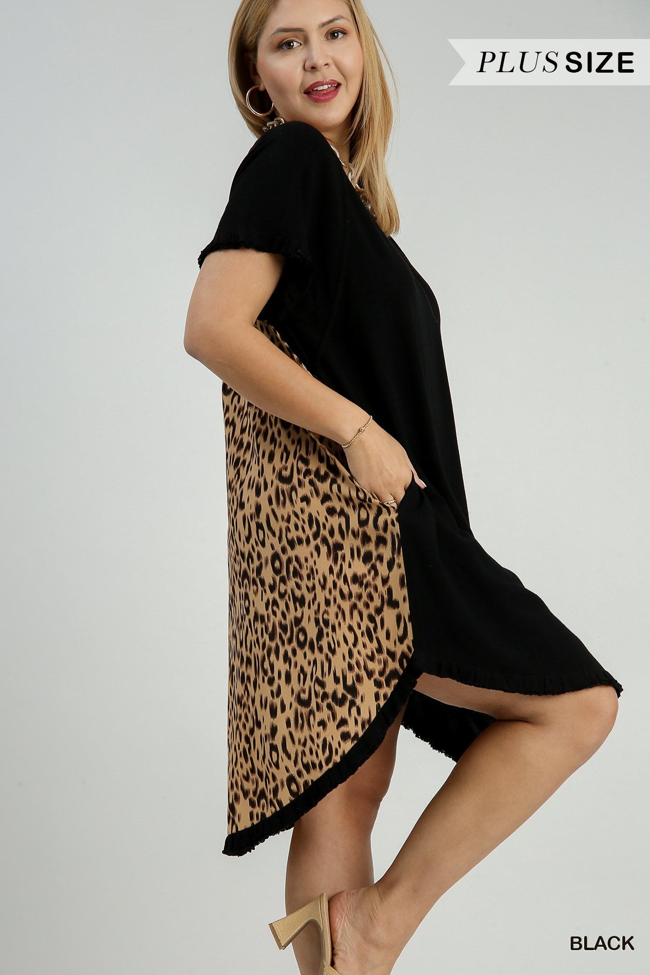 Linen Front Leopard Print Dress