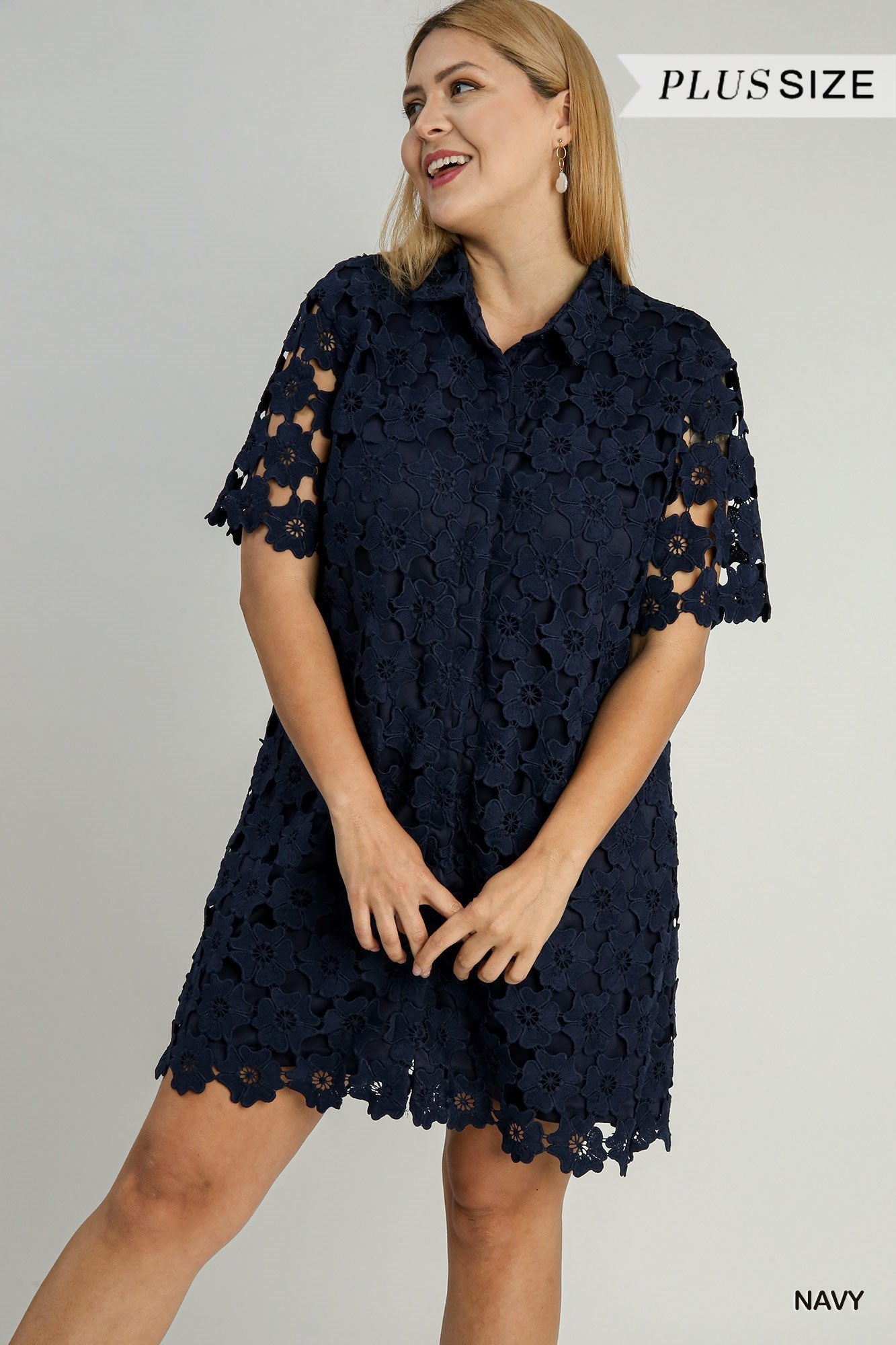 Floral Lace Button Down A-Line Dress