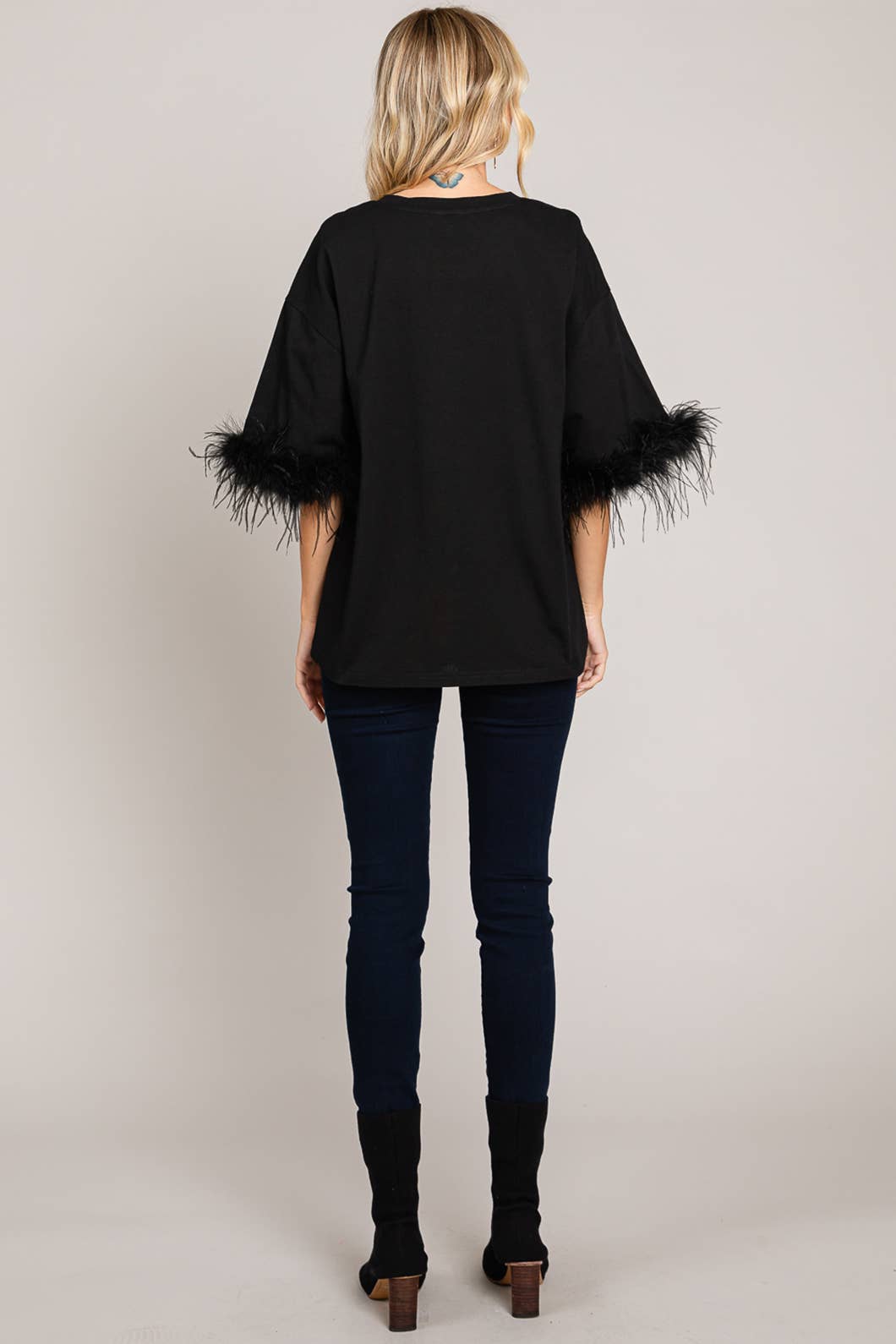 Faux Feather Sleeve Tee