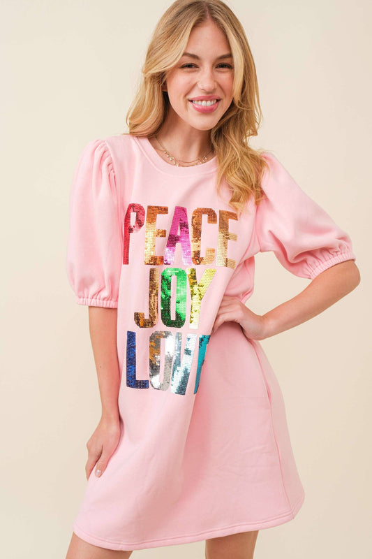 Peace Joy Love Sequin Fleece Dress