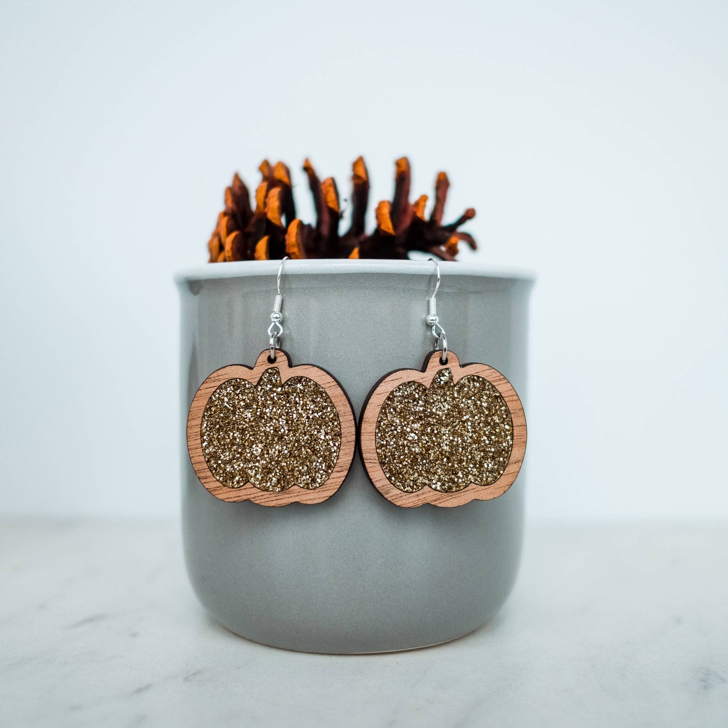 Gold Glitter Pumpkin Earrings