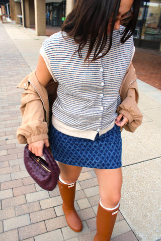 Abby Rose Piper natural and navy striped knit vest cardigan