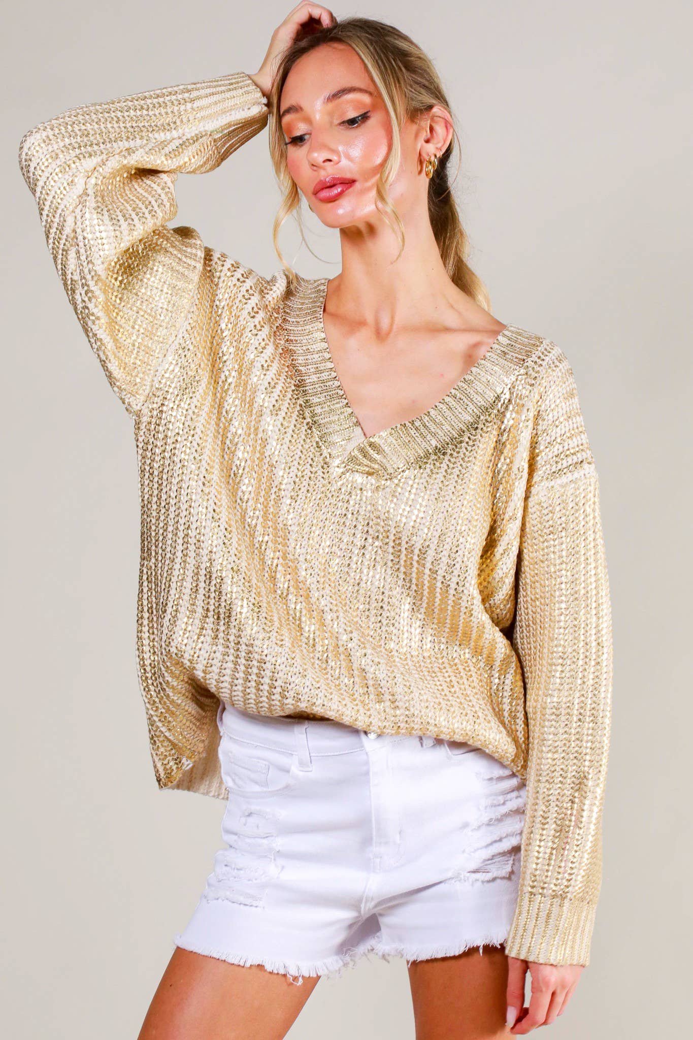 Metallic gold sweater top
