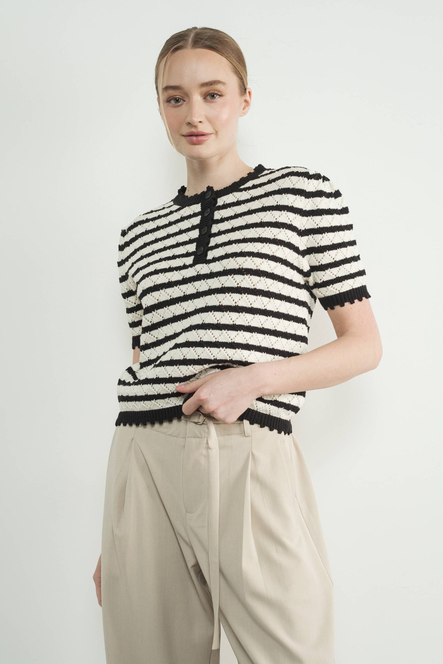 Sindy Striped Puff Short Sleeve Sweater