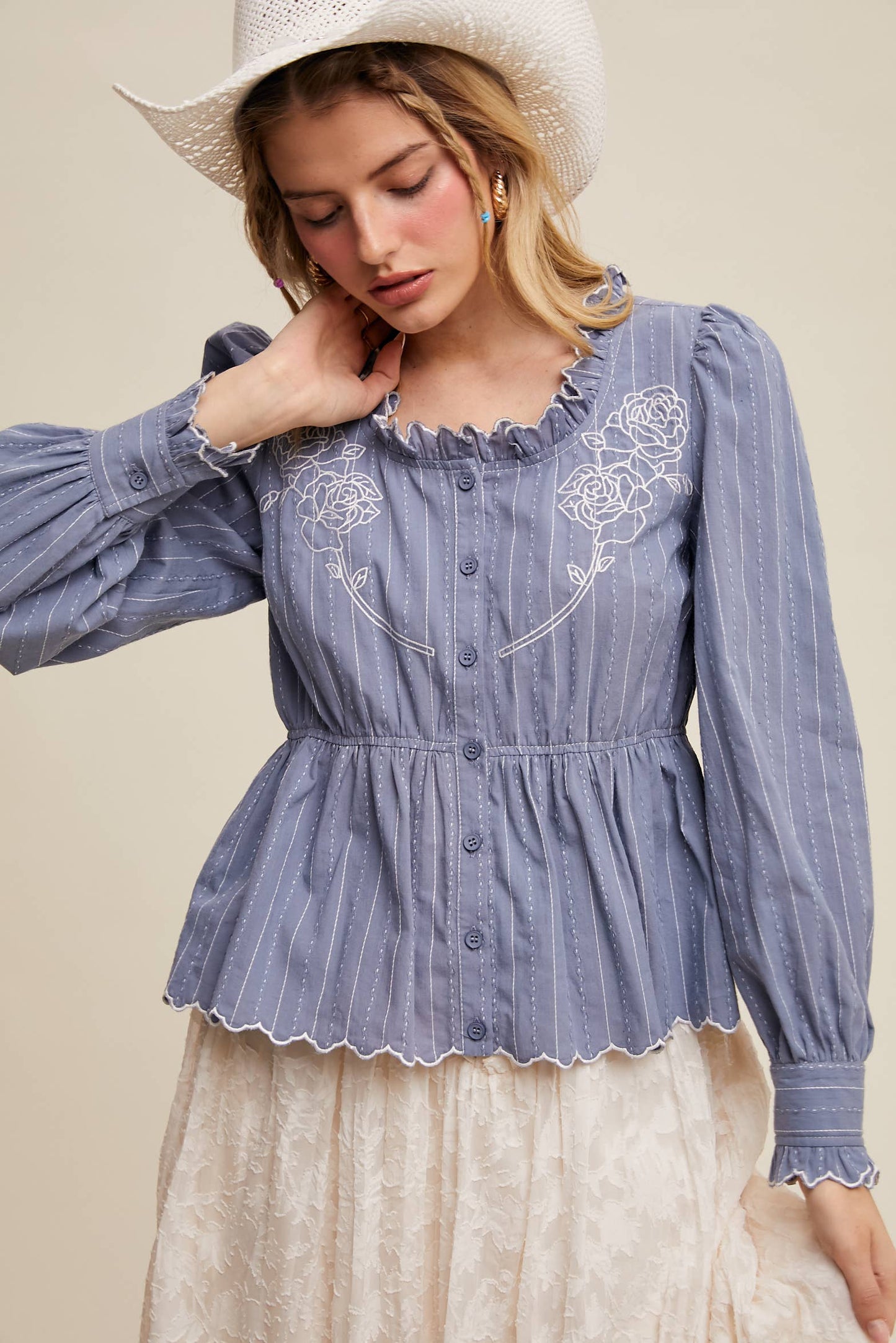 Belle Embroidered Ruffle Blouse