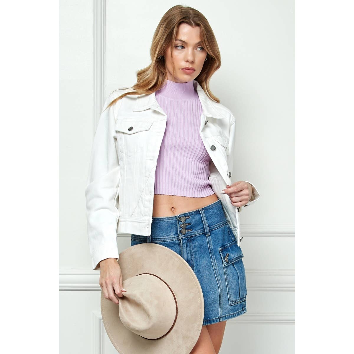 Cropped Denim Jacket with Asymmetric Seam