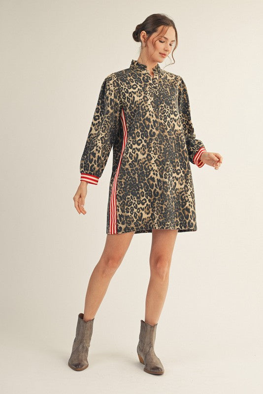 Lana Stripe Contrast Accent Leopard Dress