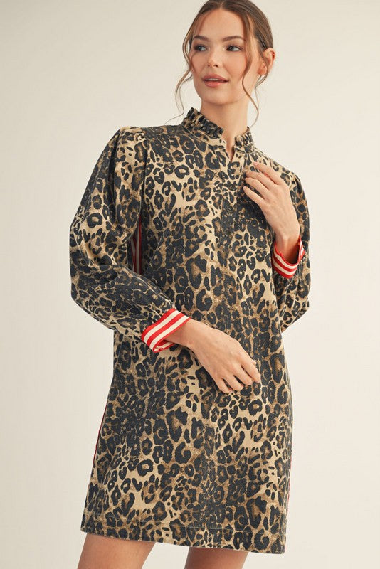 Lana Stripe Contrast Accent Leopard Dress