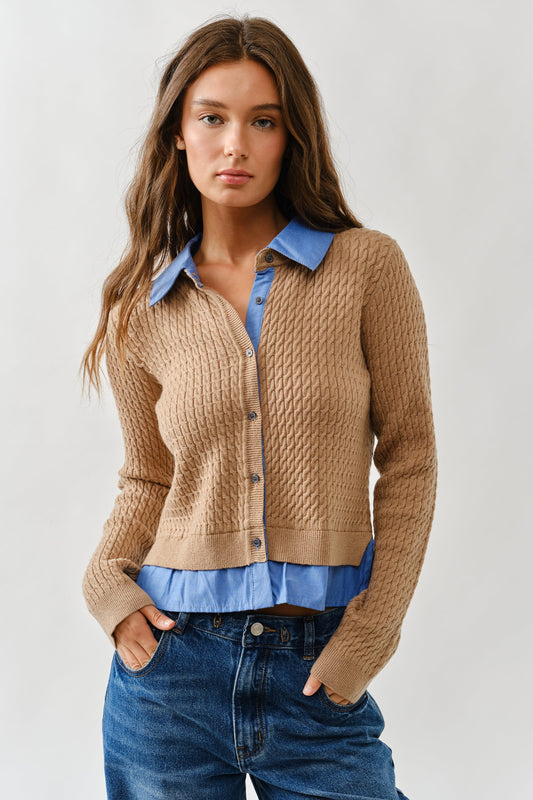 Aubrey Cable Knit Mixed Cardigan