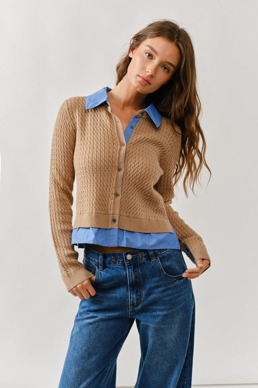 Aubrey Cable Knit Mixed Cardigan