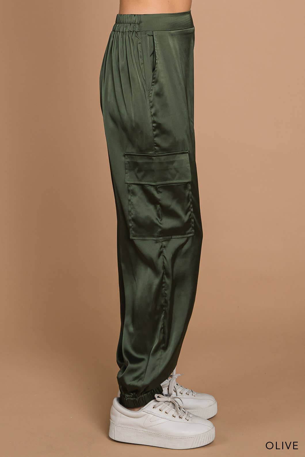 Stretched Satin Cargo Pants