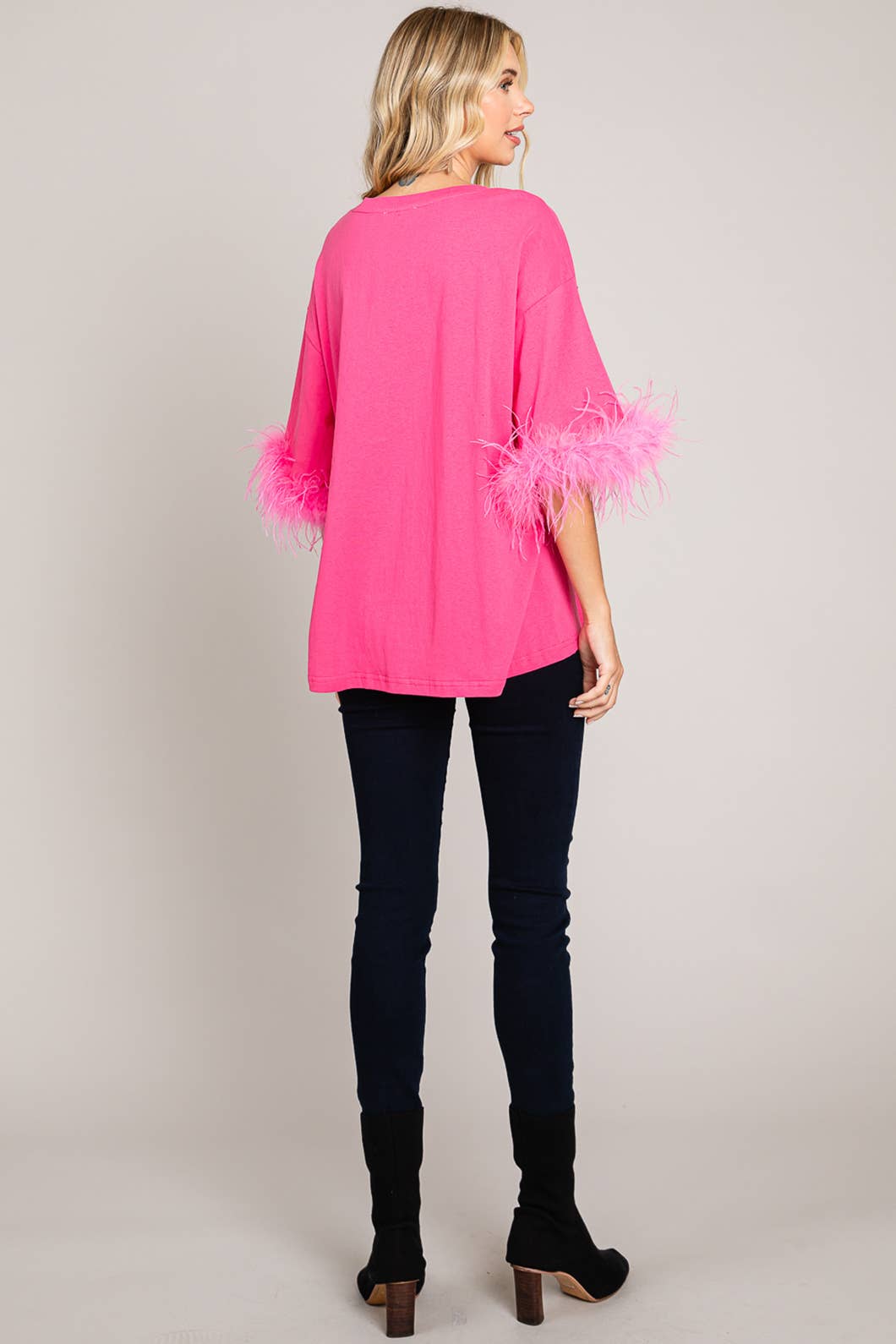 Faux Feather Sleeve Tee