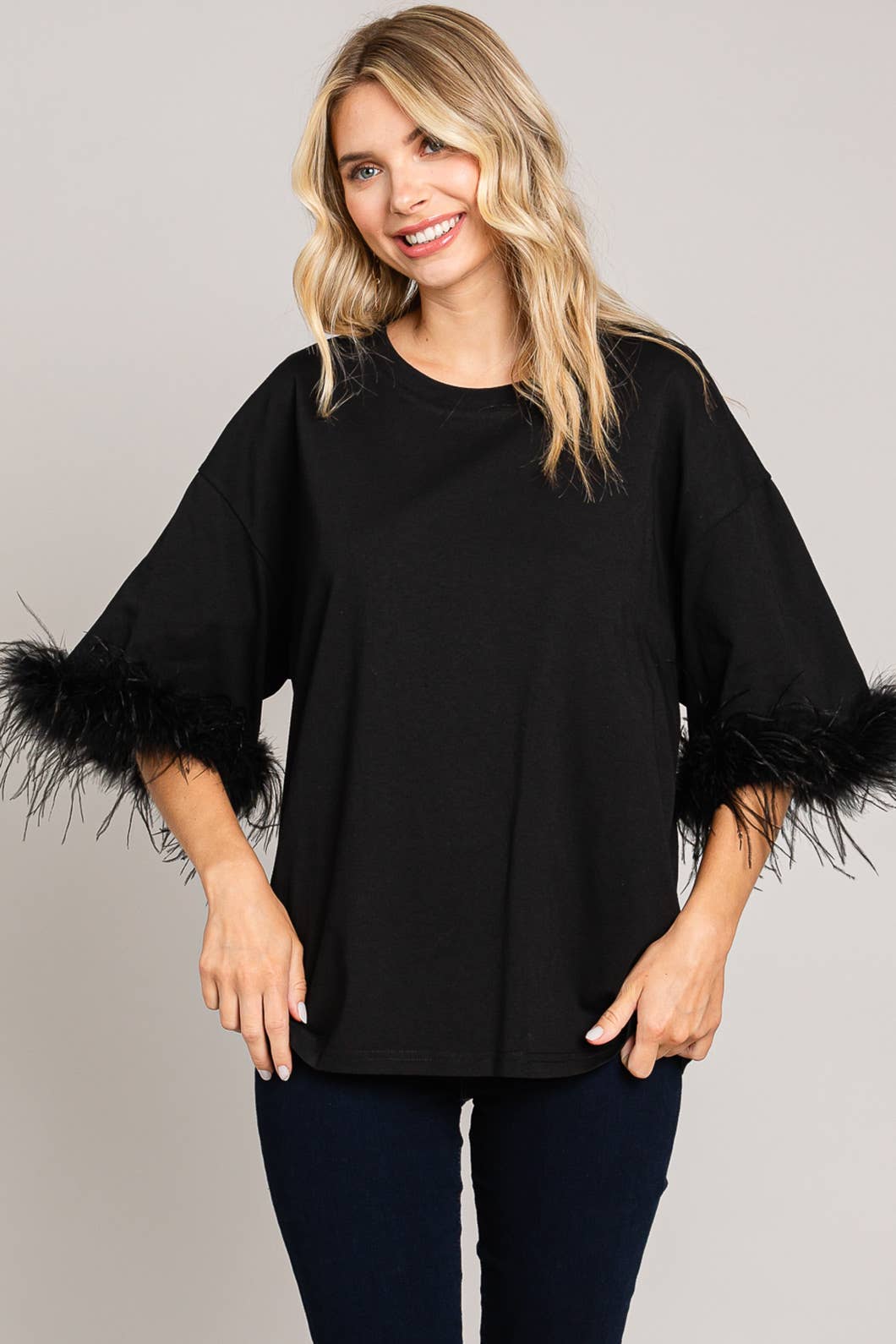 Faux Feather Sleeve Tee