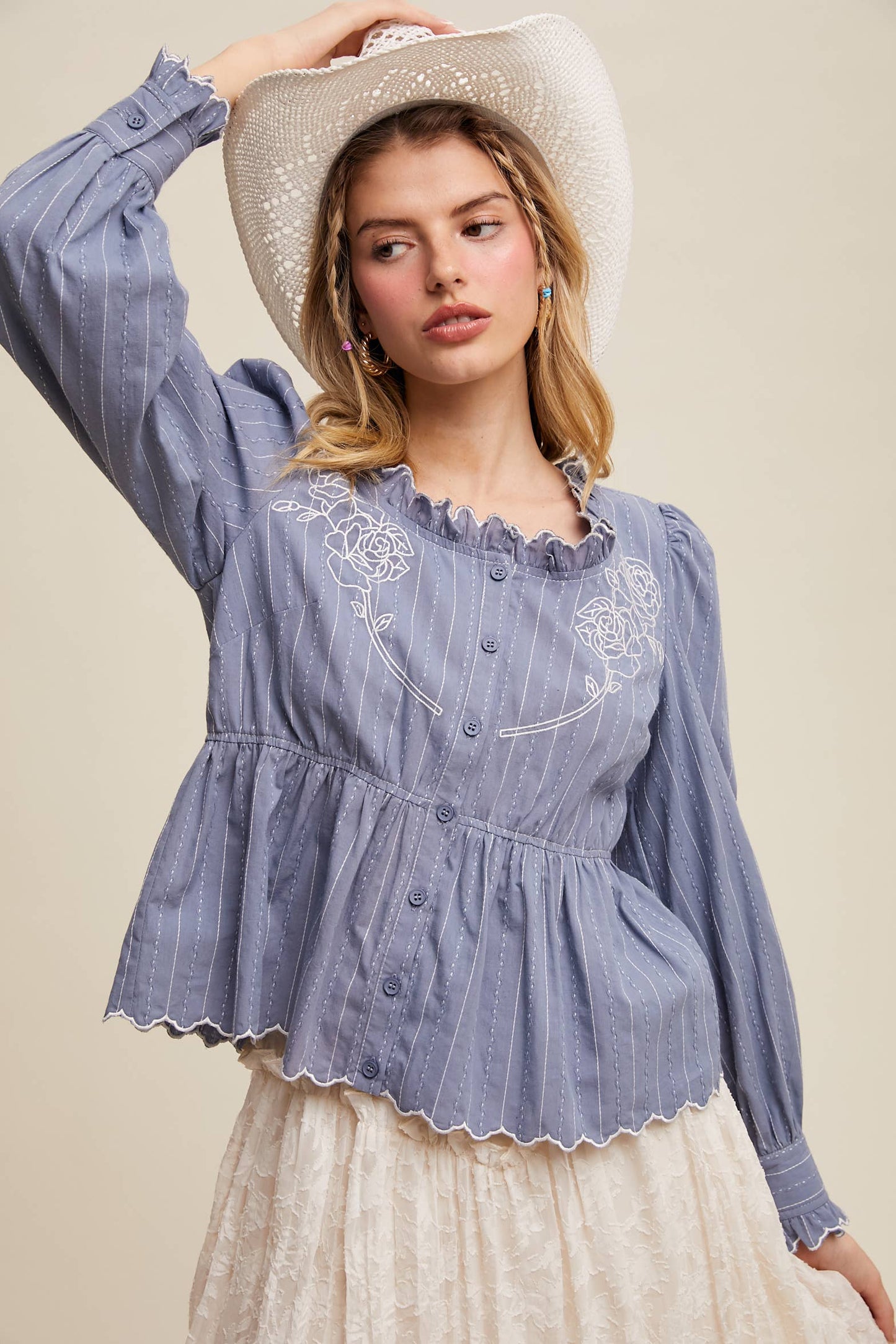 Belle Embroidered Ruffle Blouse