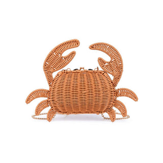 Back view of the Sebastian Woven Crab Clutch Bag showcasing its woven texture, crab silhouette.