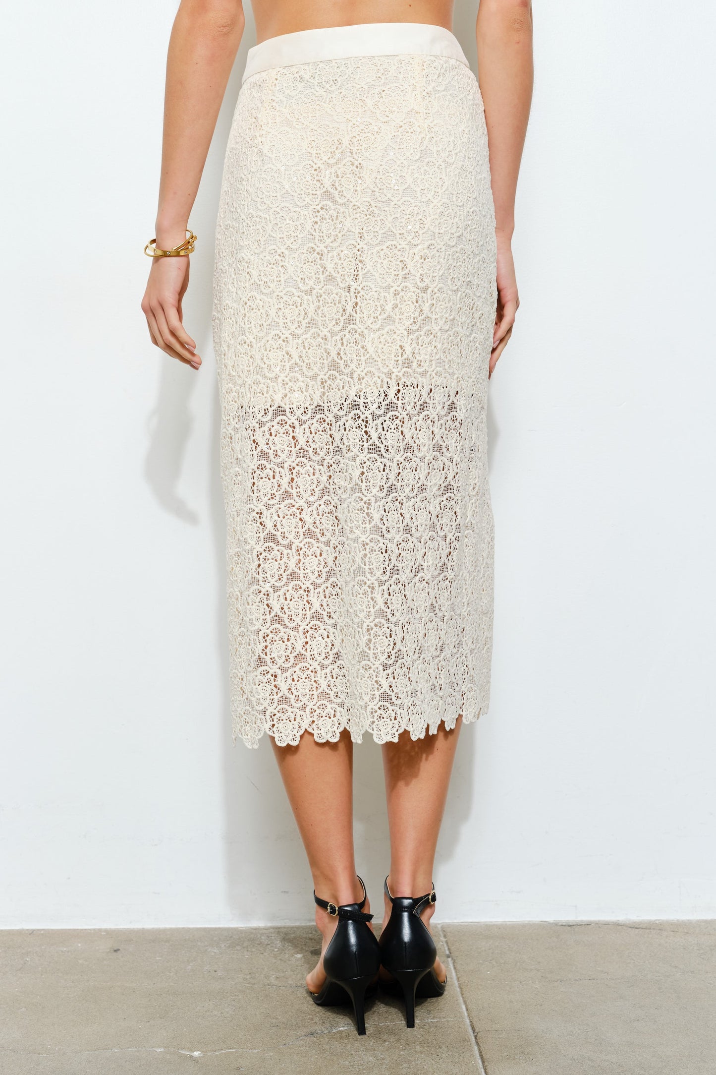 Charlotte Floral Lace Button-front Midi Skirt