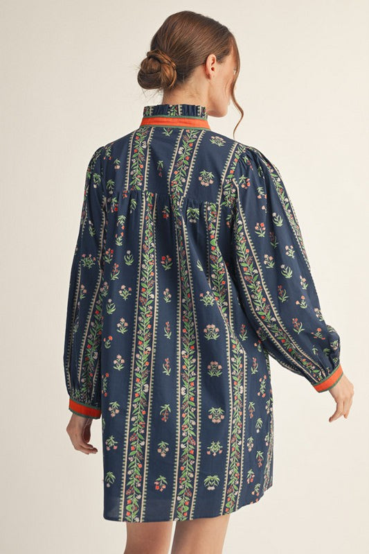 Beth Ruffled Neckline Floral Dress