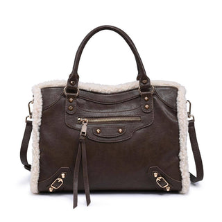Seraphina Brown Shearling Trim Satchel Bag