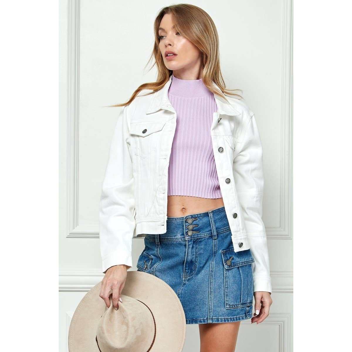 Cropped Denim Jacket with Asymmetric Seam