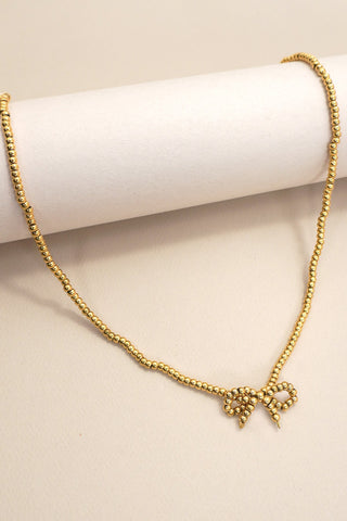 18K Stainless Steel Beaded Bow Necklace