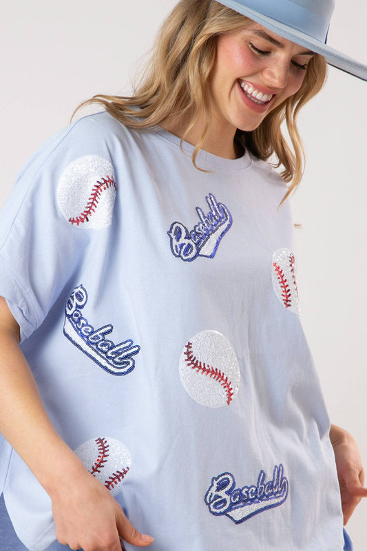 Baseball Sequins Short Sleeve Top