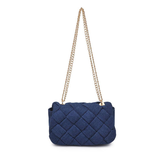 Blue quilted denim crossbody bag with gold chain strap – Erin Rose Boutique