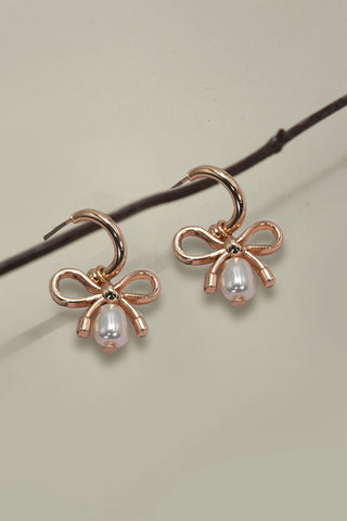 Mini Pearl Bow Drop Hoop Earring