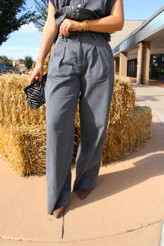 Brielle charcoal gray high waisted pleated wide leg pants