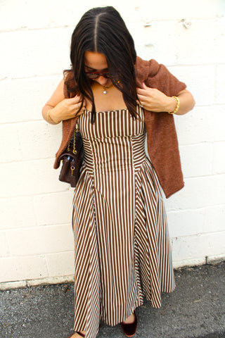 Women's brown and cream striped midi dress