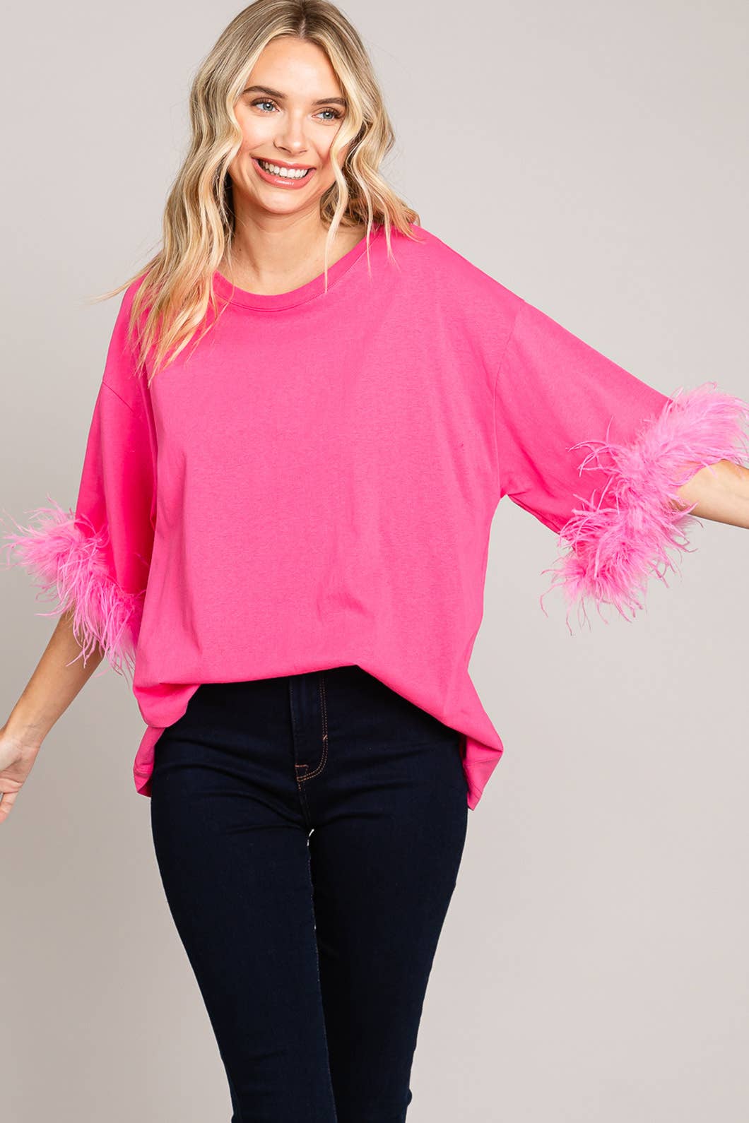 Faux Feather Sleeve Tee