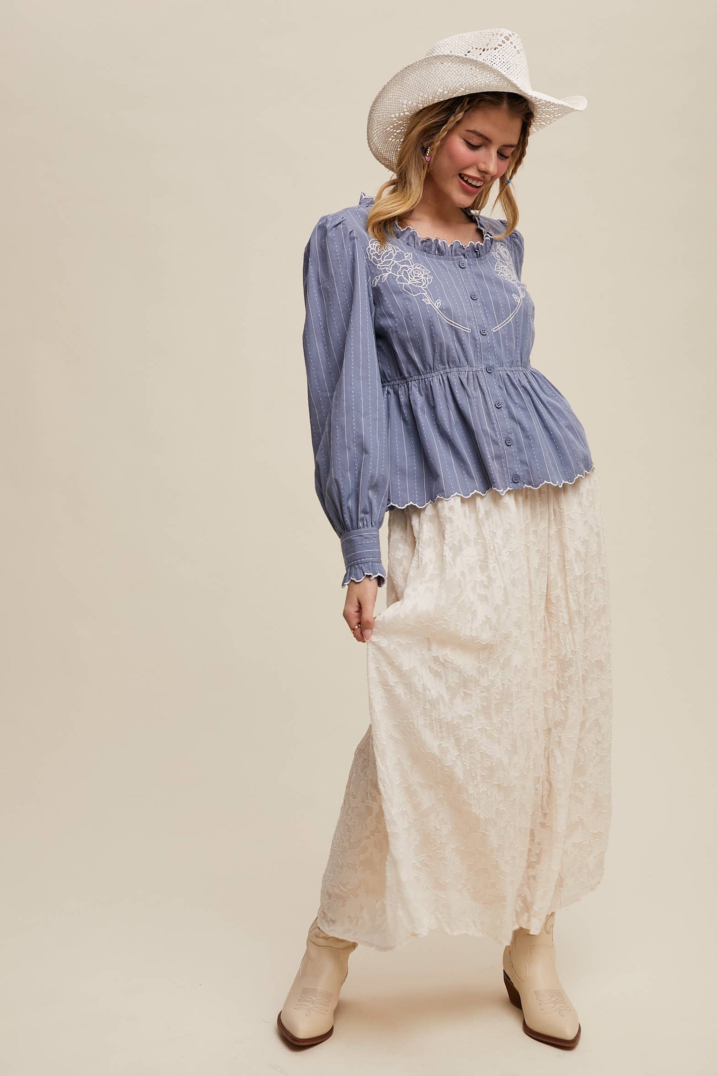Belle Embroidered Ruffle Blouse