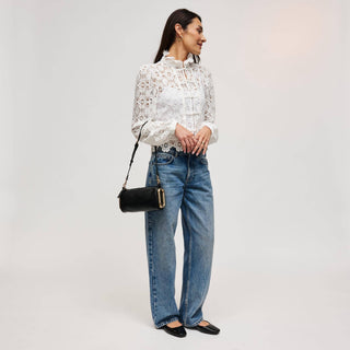 Luciana Black Gold-Trim Shoulder Bag