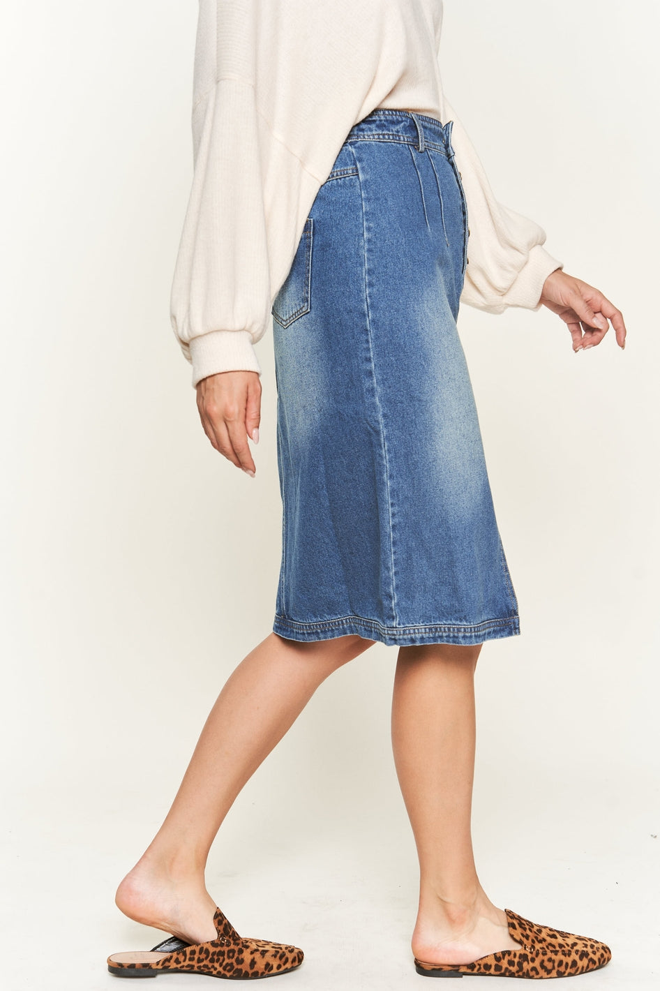 Denim Button Midi Skirt