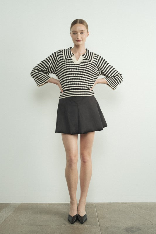 Jacquard Stripe 3/4 Sleeve Sweater