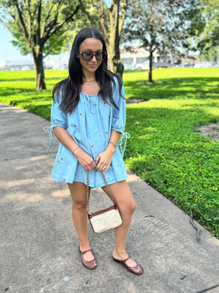 Casual women’s floral denim romper with relaxed oversized fit