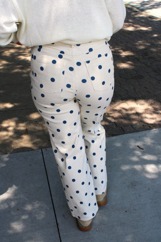 Casual women’s polka dot barrel pants styled for everyday wear