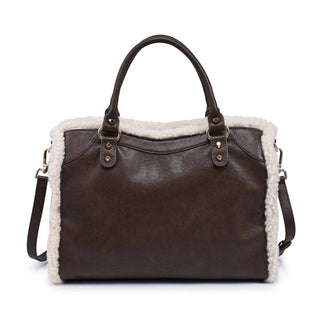 Seraphina Brown Shearling Trim Satchel Bag