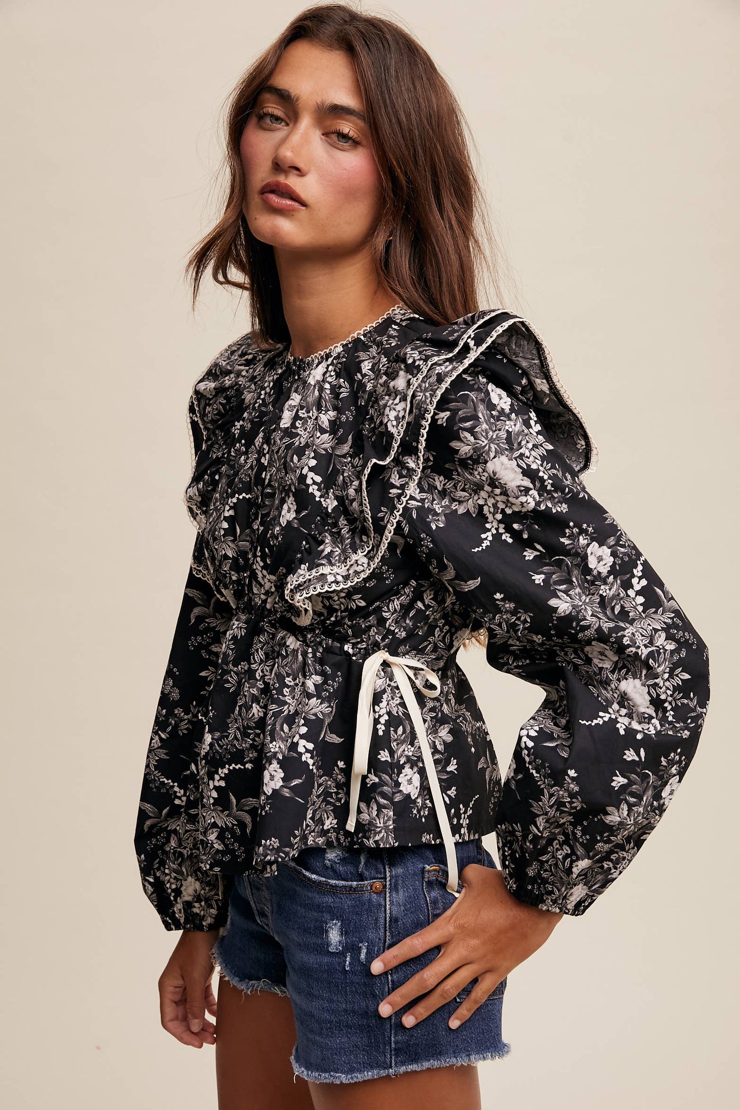 Victorian Floral Ruffle Blouse