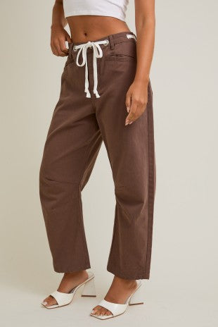 Chocolate High-rise Eyelet Detail Barrel Jeans