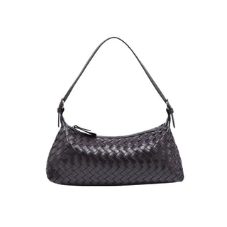 chocolate woven handbag with baguette shape