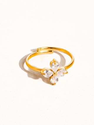 18K Gold Non-Tarnish CZ Clover Ring