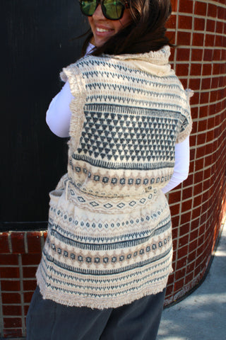Cream and gray longline knitted vest